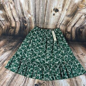 Luna Moon Skirt Small Embroidery Floral Cottagecore Ruffle New Green White Boho